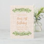 Uitnodiging 21ste verjaardag – Linen Greenery | Tw (Staand voorkant)
