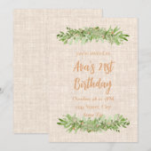 Uitnodiging 21ste verjaardag – Linen Greenery | Tw (Voorkant / Achterkant)