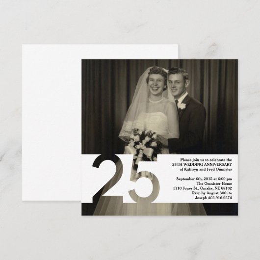 Uitnodiging 25-jarig huwelijksjubileum 5.25 x 5.25 (Voorkant / Achterkant)