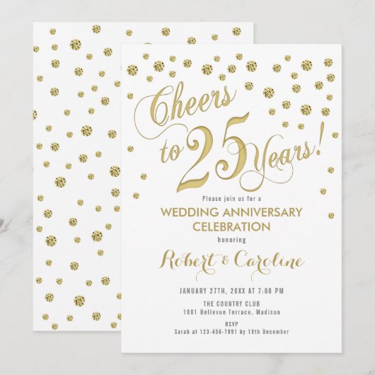 Uitnodiging 25-jarig huwelijksjubileum - Goud & Wi (Voorkant / Achterkant)