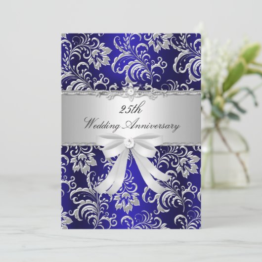 Uitnodiging 25-jarig huwelijksjubileum met blauwe  (Staand voorkant)