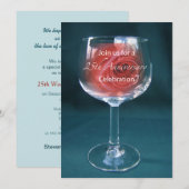 Uitnodiging 25-jarig huwelijksjubileum wijnglas ro (Voorkant / Achterkant)