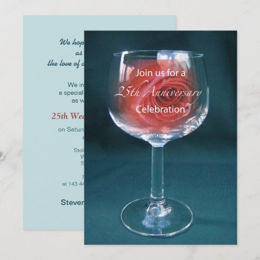 Uitnodiging 25-jarig huwelijksjubileum wijnglas ro (Voorkant / Achterkant)