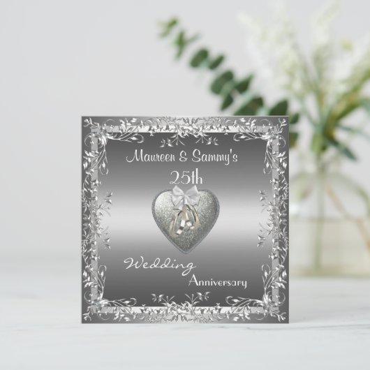 Uitnodiging 25-jarig huwelijksjubileum zilver eleg (Staand voorkant)