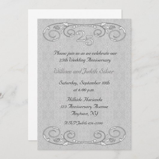 Uitnodiging 25-jarig jubileum met sierlijke rol (Voorkant / Achterkant)