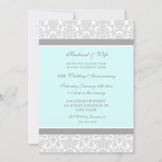 Uitnodiging 25-jarig jubileumfeest Blue Gray Damas (Achterkant)