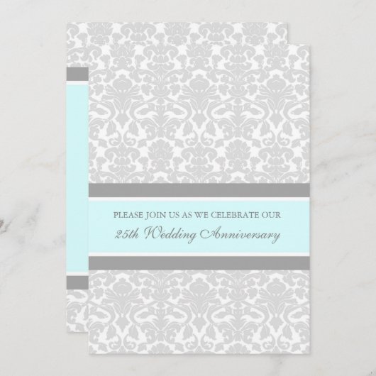 Uitnodiging 25-jarig jubileumfeest Blue Gray Damas (Voorkant / Achterkant)