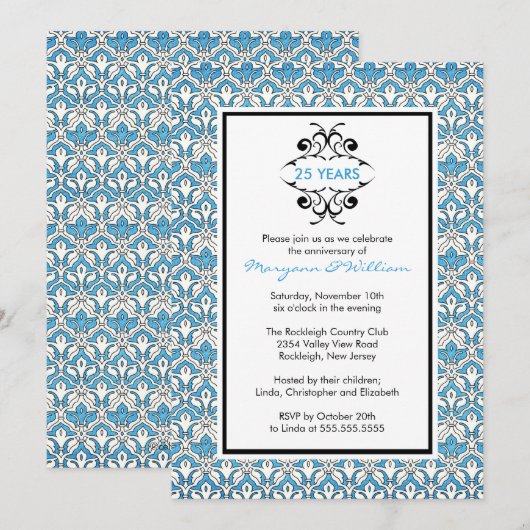 Uitnodiging 25-jarig jubileumfeest Turquoise Damas (Voorkant / Achterkant)