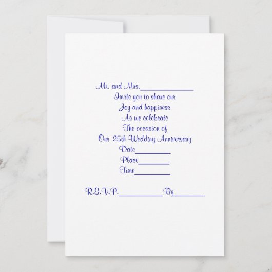 Uitnodiging 25-jarig jubileumfeest zilver (Achterkant)