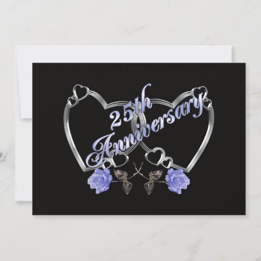 Uitnodiging 25-jarig jubileumfeest zilver blauwe r (Voorkant)
