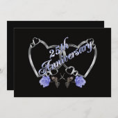 Uitnodiging 25-jarig jubileumfeest zilver blauwe r (Voorkant / Achterkant)