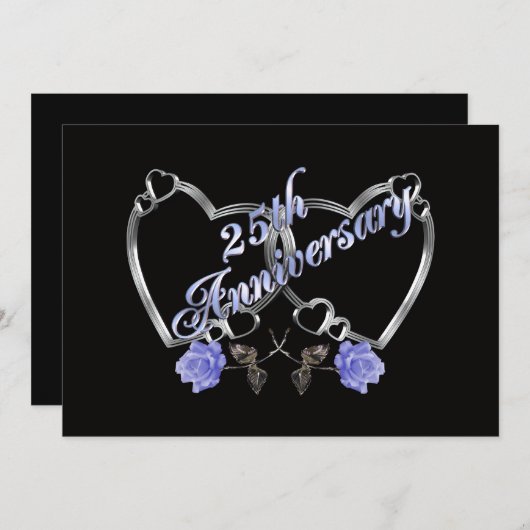 Uitnodiging 25-jarig jubileumfeest zilver blauwe r (Voorkant / Achterkant)
