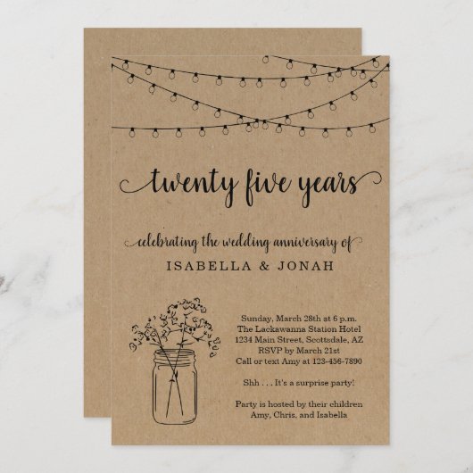 Uitnodiging 25e bruiloft Jubileum Partij (Voorkant / Achterkant)