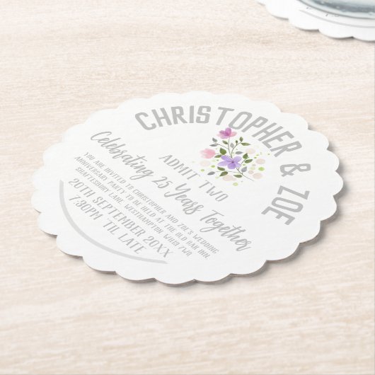 Uitnodiging 25e bruiloft Jubileum Partij Kartonnen Onderzetters (Gekanteld)