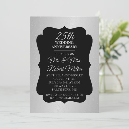 Uitnodiging - 25e huwelijksverjaardag zilveren con (Staand voorkant)