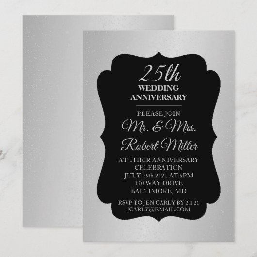 Uitnodiging - 25e huwelijksverjaardag zilveren con (Voorkant / Achterkant)