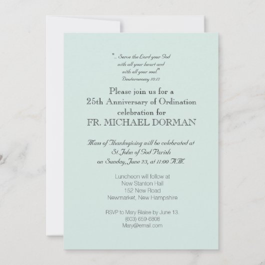 Uitnodiging 25e Jubileum van Ordinatie, Zilver (Achterkant)