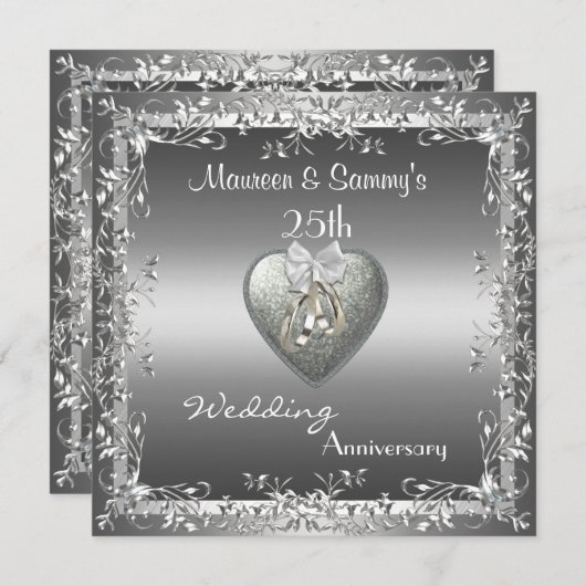 Uitnodiging 25e Jubileum Wedding Silver Elegant (Voorkant / Achterkant)