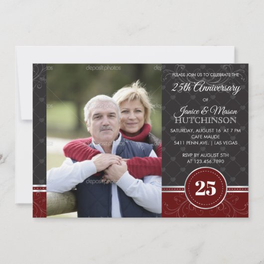 Uitnodiging 25e trouwdag Silver Elegance (Voorkant)