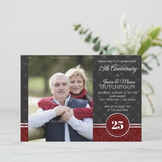 Uitnodiging 25e trouwdag Silver Elegance (Staand voorkant)