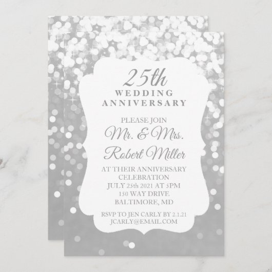 Uitnodiging - 25e trouwdag Vonken Zilver (Voorkant / Achterkant)