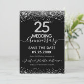 Uitnodiging 25e trouwjubileum met glitters (Staand voorkant)