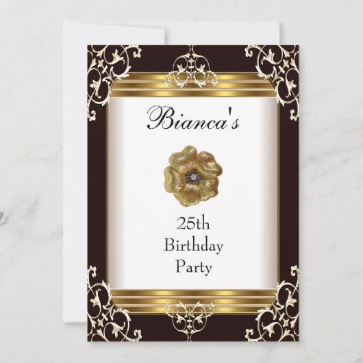 Uitnodiging 25e verjaardag Elegant Black Gold Jewe (Voorkant)