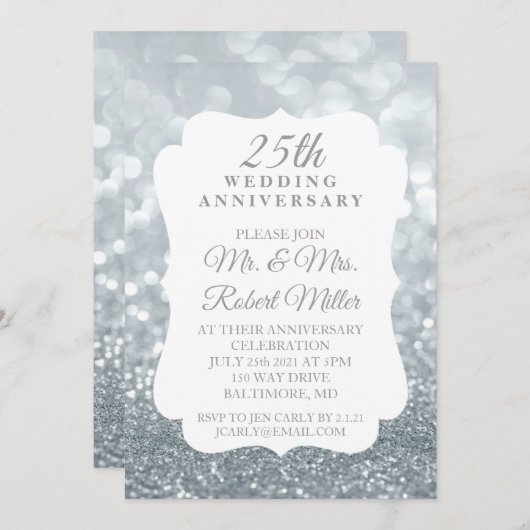 Uitnodiging - 25th Wedding Jubileum Sparking Silve (Voorkant / Achterkant)