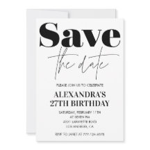 Uitnodiging 27e verjaardag zwart wit Save the date