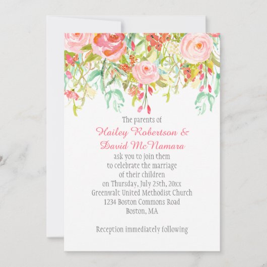 Uitnodiging #2 Roze Rozen Mint Wildflowers Greener (Voorkant)