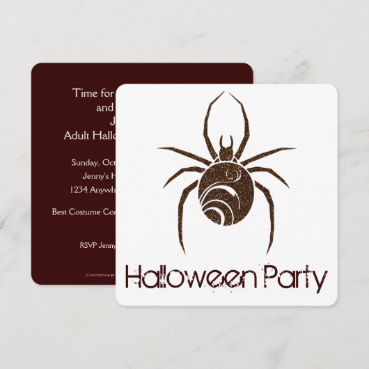 Uitnodiging 2 van Big Brown Spider Halloween Party (Voorkant / Achterkant)