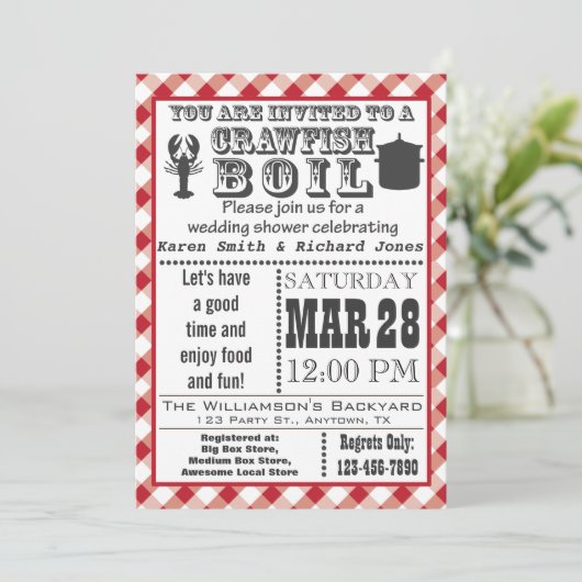Uitnodiging 2 van Crawfish Boil Wedding Shower (Staand voorkant)