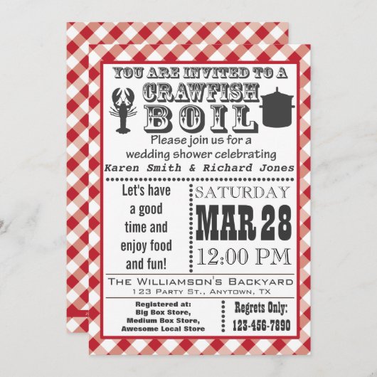 Uitnodiging 2 van Crawfish Boil Wedding Shower (Voorkant / Achterkant)