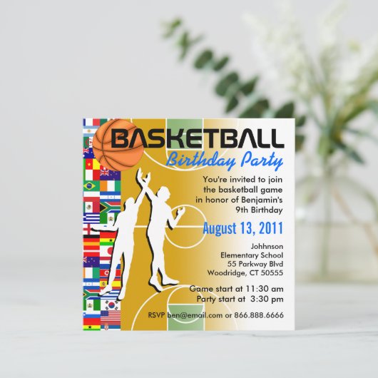 Uitnodiging 2 van de Basketball Birthday Party (Staand voorkant)