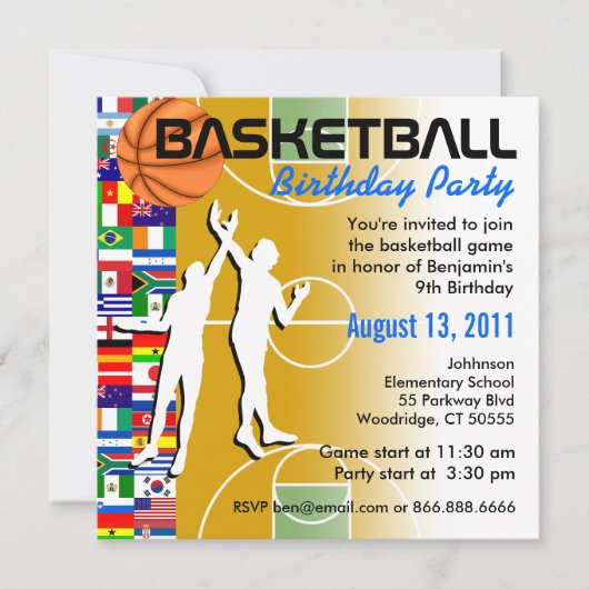 Uitnodiging 2 van de Basketball Birthday Party (Voorkant)