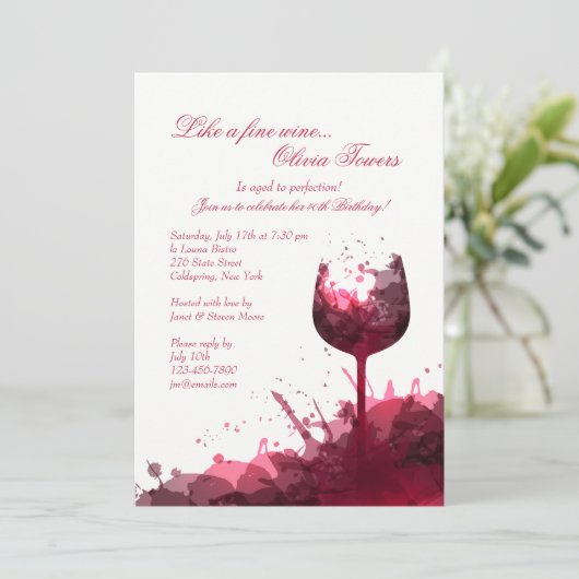 Uitnodiging 2 van de partij Wine Splash Birthday (Staand voorkant)