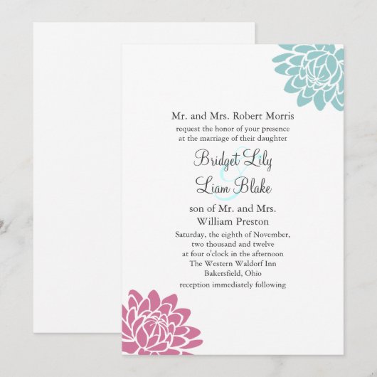 Uitnodiging 2 van het Lotus Flower Wedding (turquo (Voorkant / Achterkant)