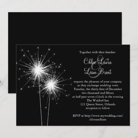 Uitnodiging 2 voor een Sparkler Wedding (Voorkant / Achterkant)