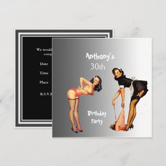 Uitnodiging 2 White Pin-up Girls Birthday Party (Voorkant / Achterkant)