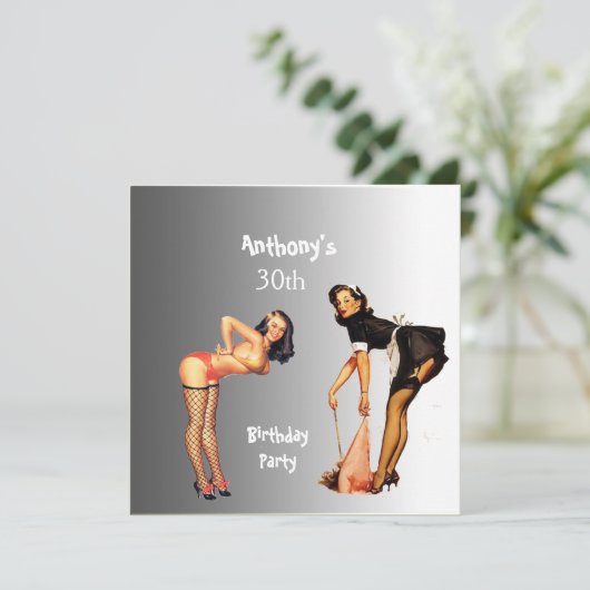 Uitnodiging 2 White Pin-up Girls Birthday Party (Staand voorkant)