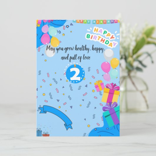 Uitnodiging 2e verjaardag – Schattige & deel (Staand voorkant)