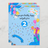 Uitnodiging 2e verjaardag – Schattige &  deel (Voorkant / Achterkant)
