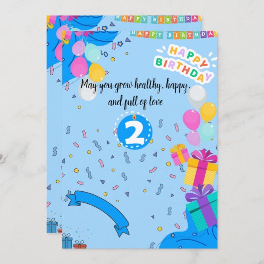 Uitnodiging 2e verjaardag – Schattige &  deel (Voorkant / Achterkant)