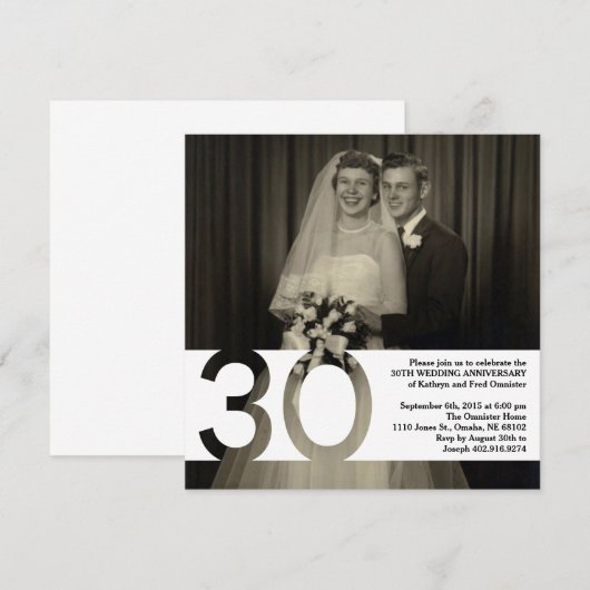 Uitnodiging 30-jarig huwelijksjubileum 5.25 x 5.25 (Voorkant / Achterkant)