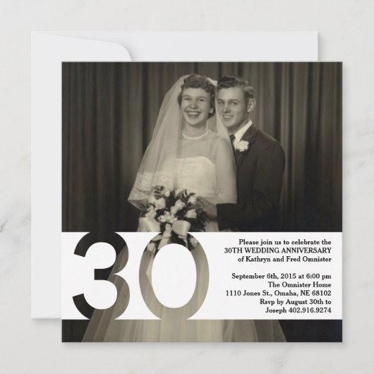 Uitnodiging 30-jarig huwelijksjubileum 5.25 x 5.25 (Voorkant)