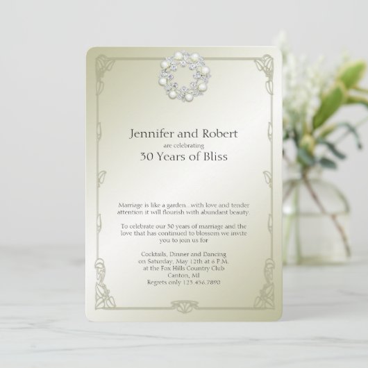 Uitnodiging 30-jarig huwelijksjubileum Gold Pearl (Staand voorkant)