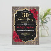 Uitnodiging 30-jarig jubileum - Rustiek hout rood  (Staand voorkant)