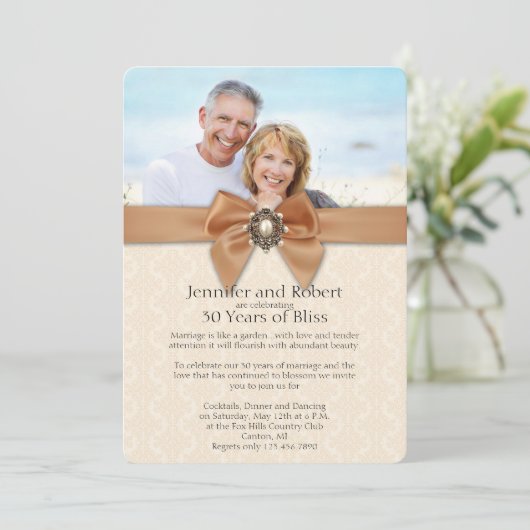 Uitnodiging 30e trouwdag Peach Pearl (Staand voorkant)