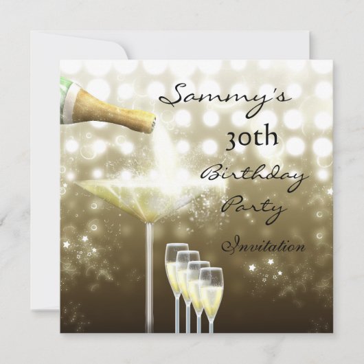 Uitnodiging 30e verjaardag Elegant Beige Gold (Voorkant)