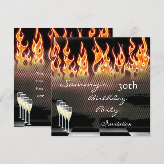 Uitnodiging 30e verjaardag Elegant Fire Gold (Voorkant / Achterkant)